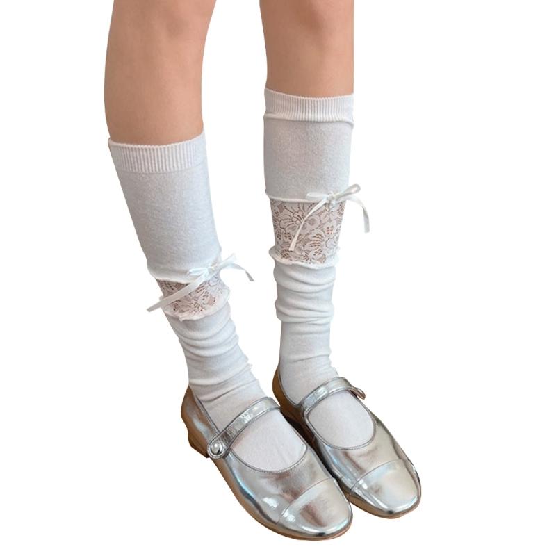 Women Lace Patchwork Calf Sock Knee Length Socks Lacing up Knee Sock Fashion Mesh Knee Stockings Sexy Mesh Calf Socks 1