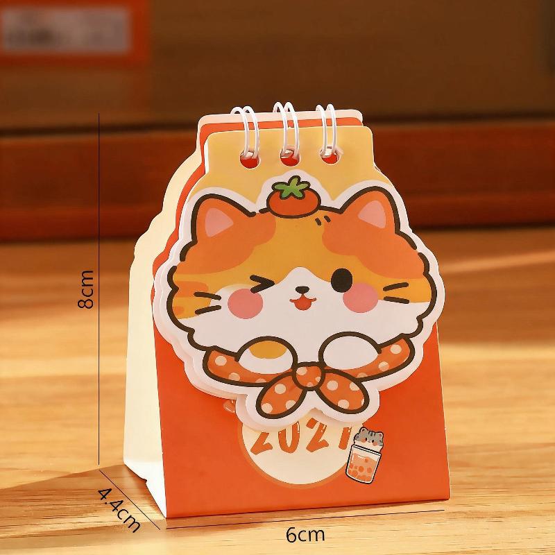 2027 Mini Desktop Calendar Cartoon Cat Prints Desk Calendar Portable Office Home Decoration