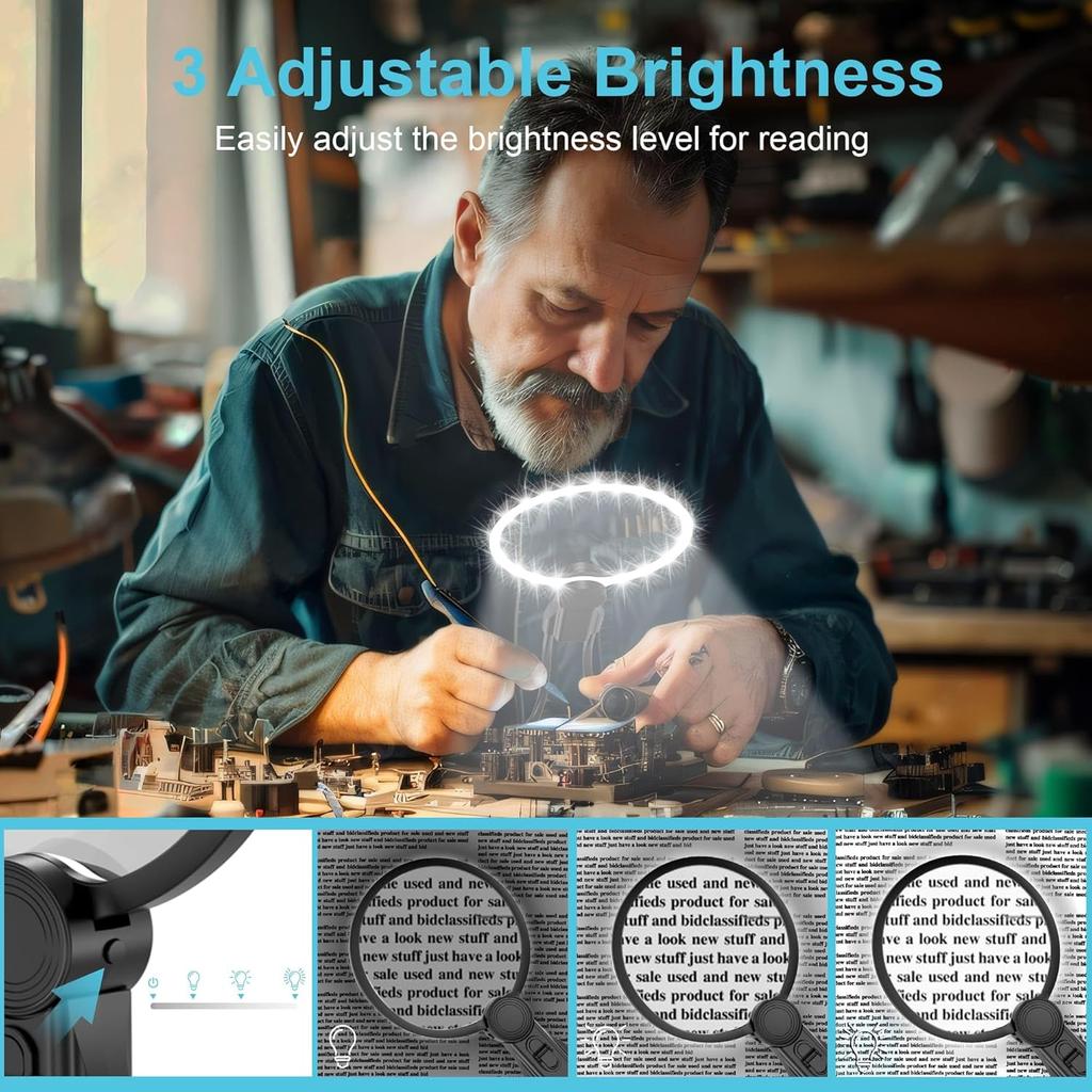 Magnifying Glass with Light for Reading: 5X Hands Free Magnifying Glass Magnifier with Light and Stand 24 Ultra-Bright LED Flexible Gooseneck