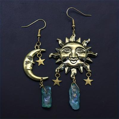 1pc Crescent Moon And Star Earrings Asymmetric Esoteric Celestial Sun Star Pendant Earrings Artificial Quartz Bohemian Jewelry Gift For Women Men