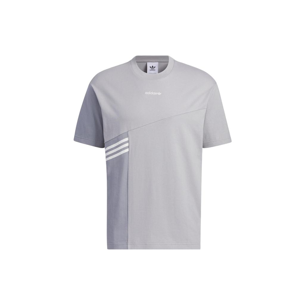 Adidas Originals Graphic Short Sleeve Tee with Trefoil Logo and Three-Stripes Color Block Unisex Tops Aluminum-Grey IU4808