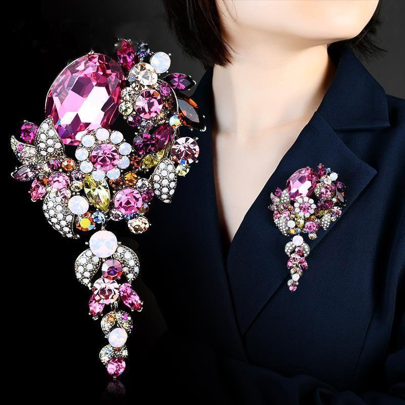 SKEDS Luxury Full Crystal Baroque Brooches Pins For Women Fashion Rhinestone Classic Big Badges Vintage Lady Party Banquet Pin
