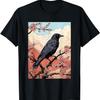 Woodblock Vintage  Art Raven Cherry Blossom T-Shirt