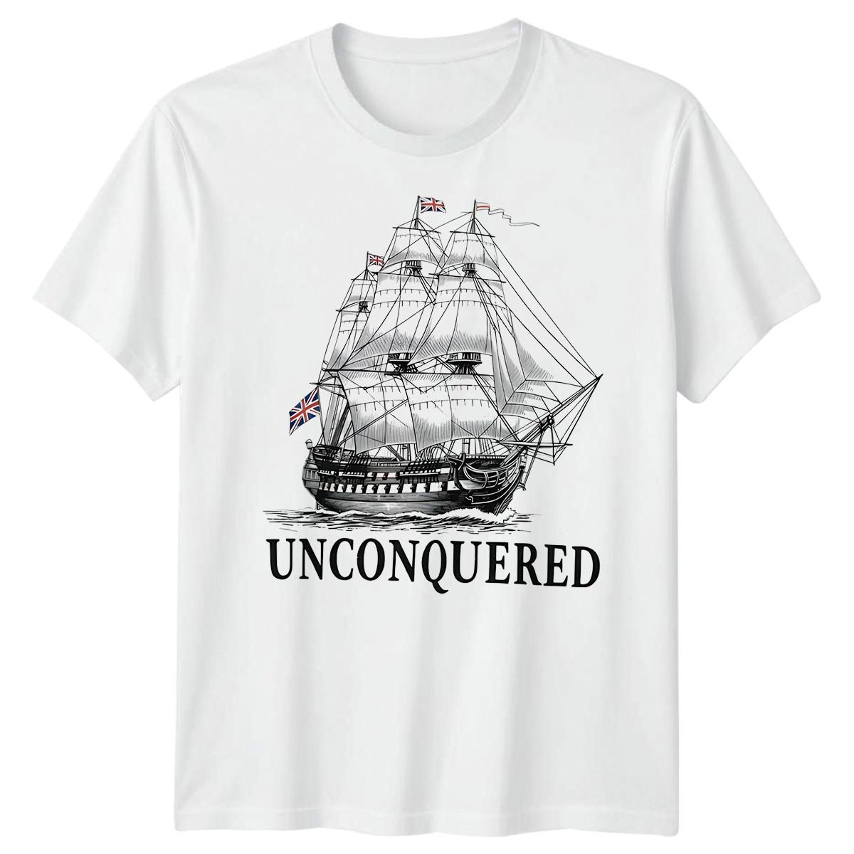 

Unconquered Tall Ship Maritime British History Mens 100% Cotton T-shirt Mens Tees Top Womens Graphic Tee 4XL