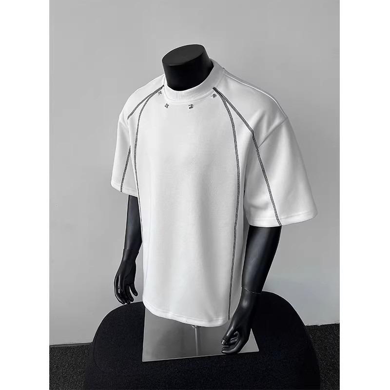 Jiming Line Deconstruction Short Sleeve T-Shirt Men's Summer New American High Street Heavy T-Shirt Loose Casual Half Sleeve Top