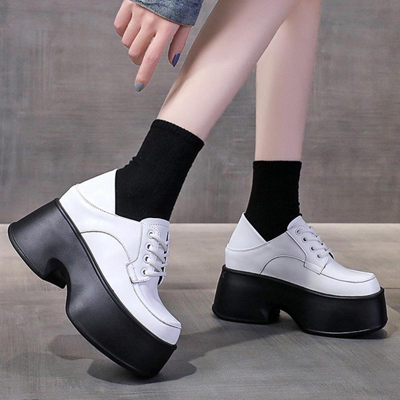 Women Punk Shoes 10 CM Platform Oxfords Elevator Shoes Fashion Chunky Mary Janes Comfortable Casual Outdoor Female Loafers 34-39