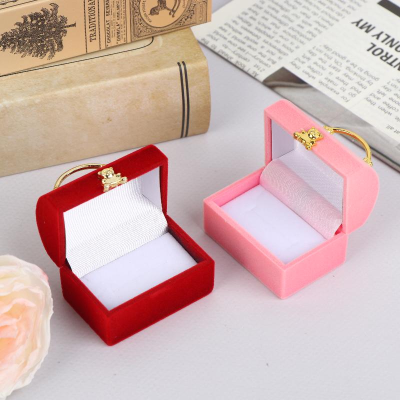1 Piece Small Jewelry Box Velvet Wedding Ring Box Necklace Display Box Cute Bear Gift Box Container Case For Jewelry Packaging