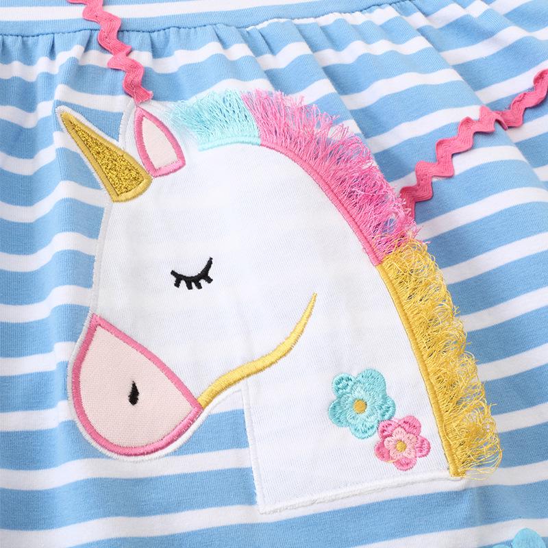European Unicorn Pattern Summer Dress - Girls' Short-Sleeved Cotton Princess Style