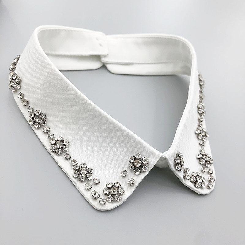 Retro Rhinestone False Collar Neckline Women Lapel Fake Collar Woman Embroidery Removable Detachable Tie Clothing Accessories