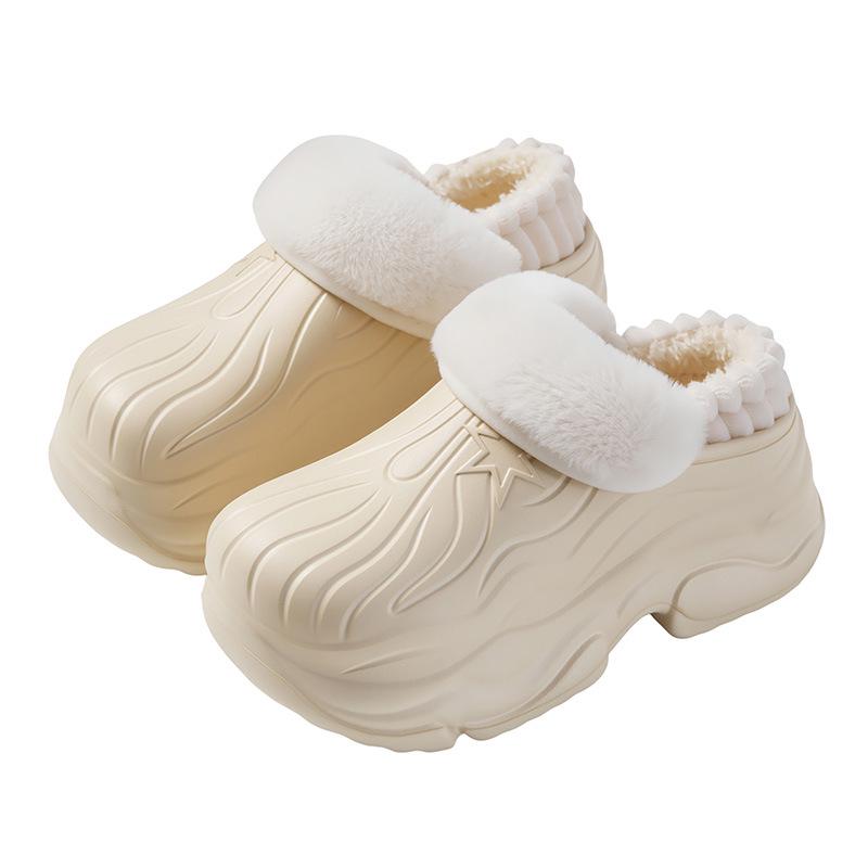 Women's EVA Waterproof Thick-Soled Plush Cotton Slippers, Non-Slip High-Heel, Warm Indoor Shoes for Autumn & Winter