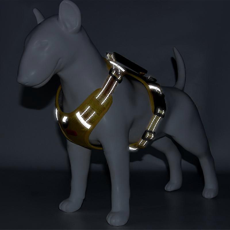 Dog Harness and Leash Safe Explosion Proof Reflective Double Protection Dog Training Harness Set with Pet Tag Yellow Yellow L