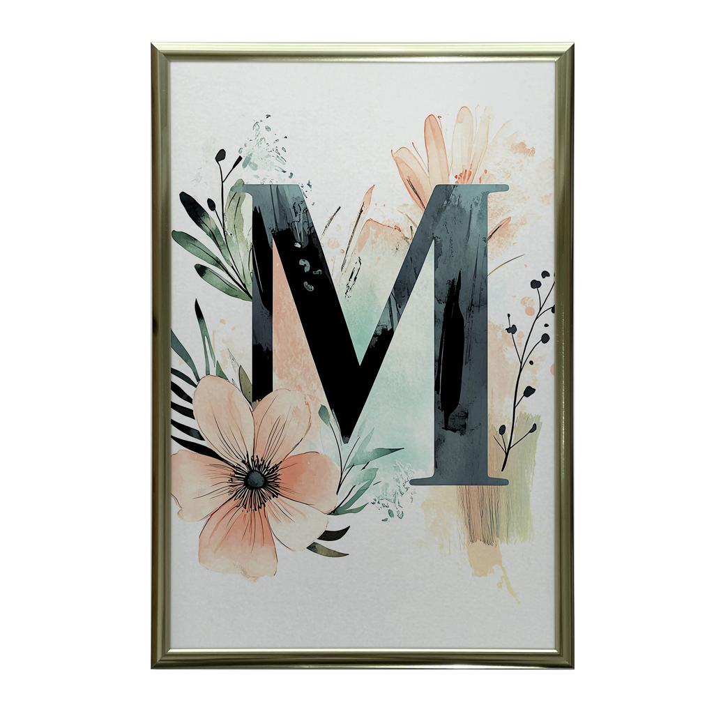 Plakat Litera "M" W Kolorowych Kwiatach I Liściach Plakat Litera "M" W Kolorowych Kwiatach I Liściach, 50X70 Cm, Bez Ramy, Papier Matowy 230 Gsm