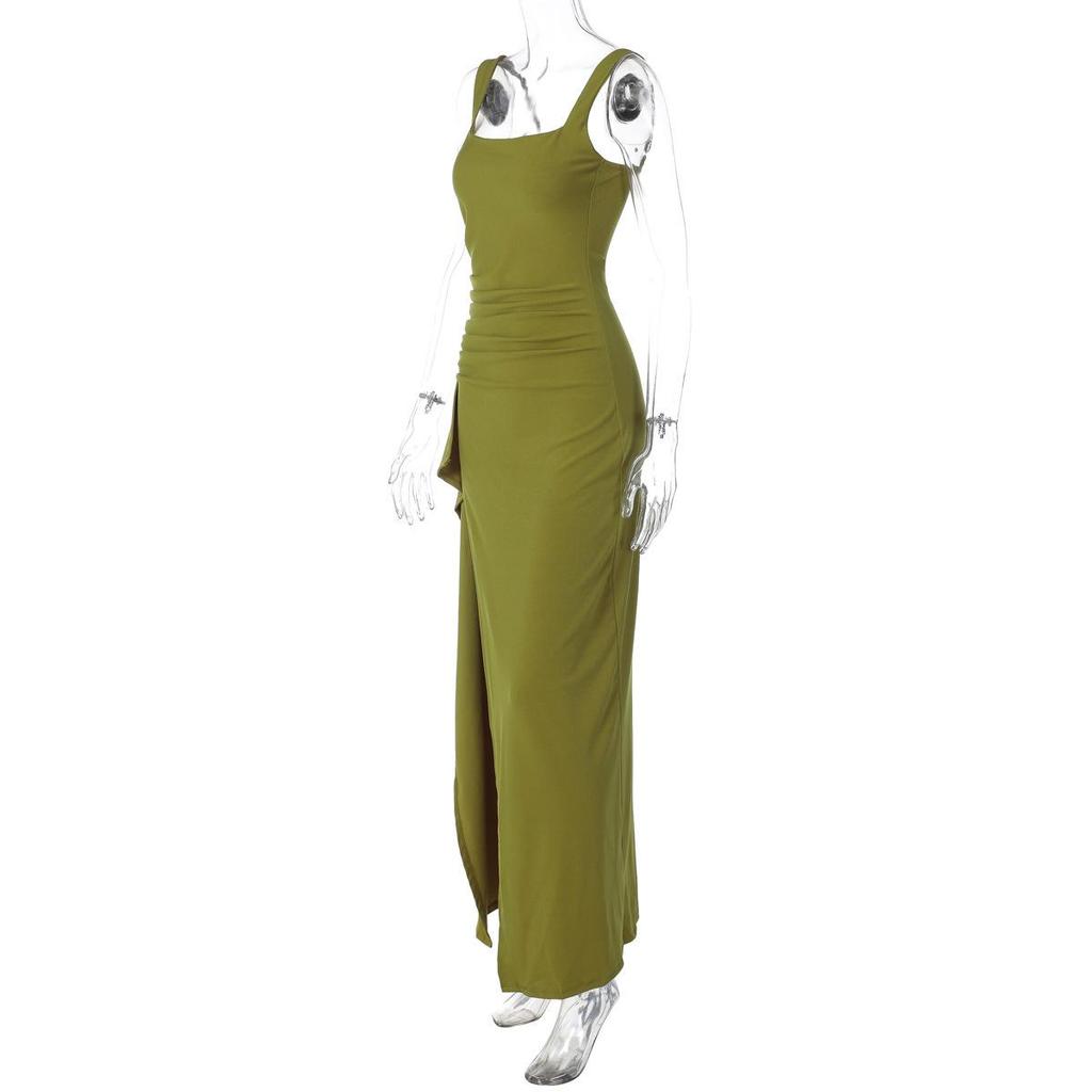 2025 Summer Fashion: European/American INS Style Women's Sexy Backless High Slit Evening Dress