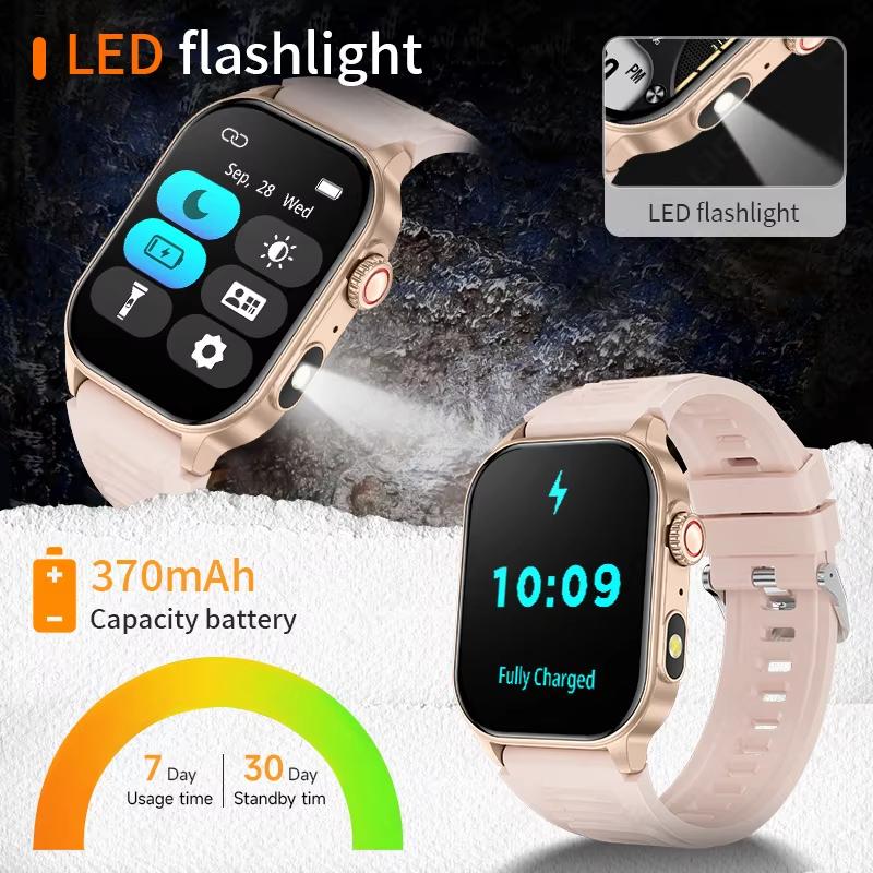 2025 New Women Smart Watch Flashlight 2.01” HD Display AI Voice Bluetooth Call Sports Watches Health Monitor Smartwatch Men