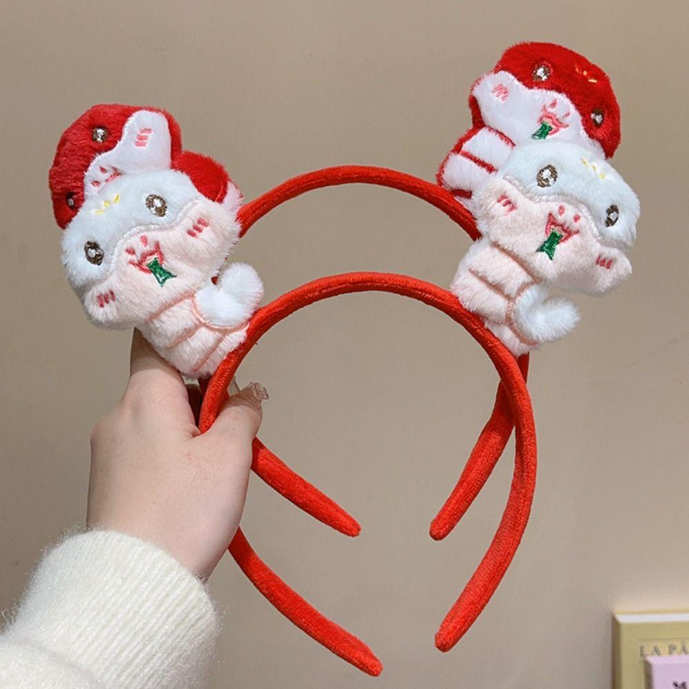Red Hairband 2025 Happy New Year Headband Hairpin Plush Snake Year Headband New Year Pendant  Girl