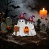 Halloween Mantel Countertop Decor Ghost Figurine, Cute Spooky Resin Statue with Retro Table Decorations Witch Hat for Table, Tiered Tray, Kitchen,