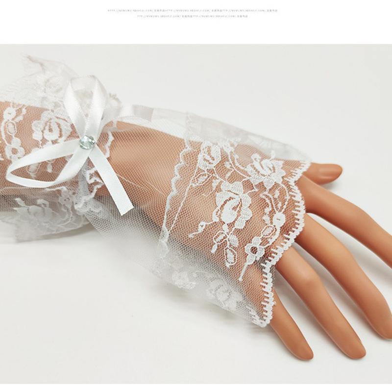 Sexy Lace Bride Wedding Wrist Cuffs Short Mesh Bowknot Fingerless Gloves Elastic Hand Sleeves Prom Accessories For Women