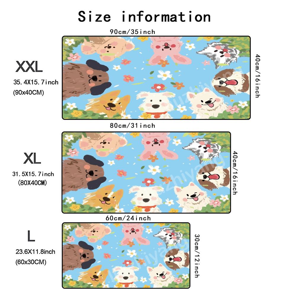 Happy Puppy Mouse Pad Large Computer Office Game Table Mat Rubber AntiSlip Stitched Edge Keyboard Mats 90x40 Xxl Desk Pads