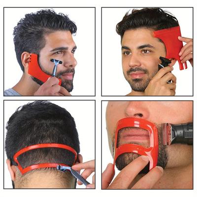 Beard Shaping Kit - Red Plastic Hairline Template Set for Men's Grooming and Precision Beard Styling