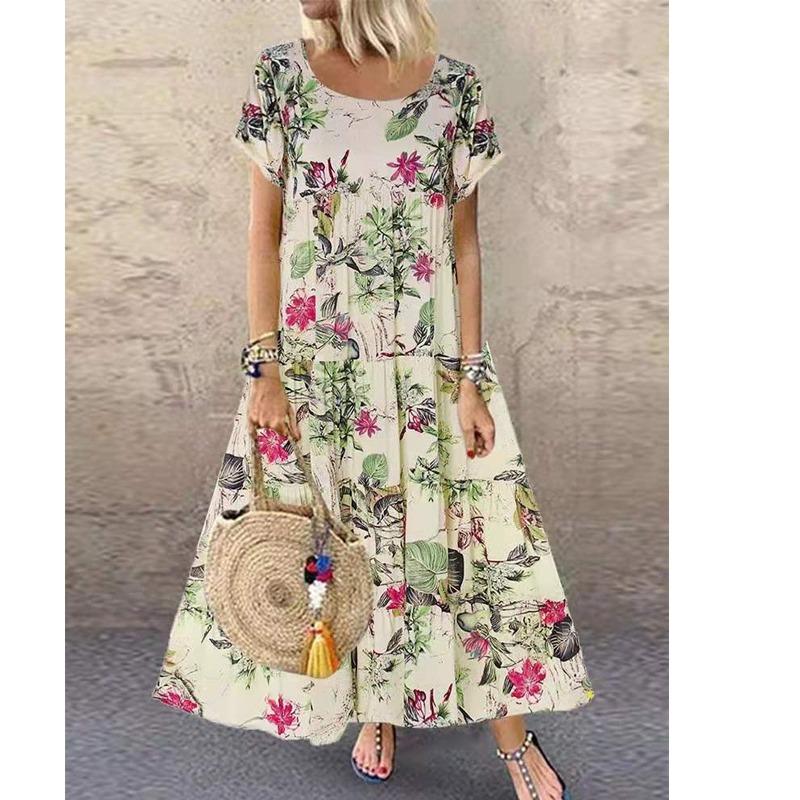 

Женское платье с круглым вырезом;Летняя мода Новое печатное платье Повседневное свободное и простое длинное платье Элегантная женская одежда 5XL