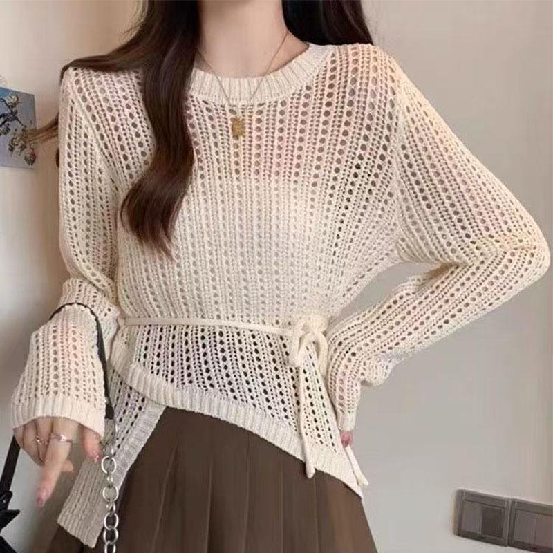 

2025 Summer Lightweight Crochet Cutout Knitwear – Irregular Lazy Style with Round Neck One Size