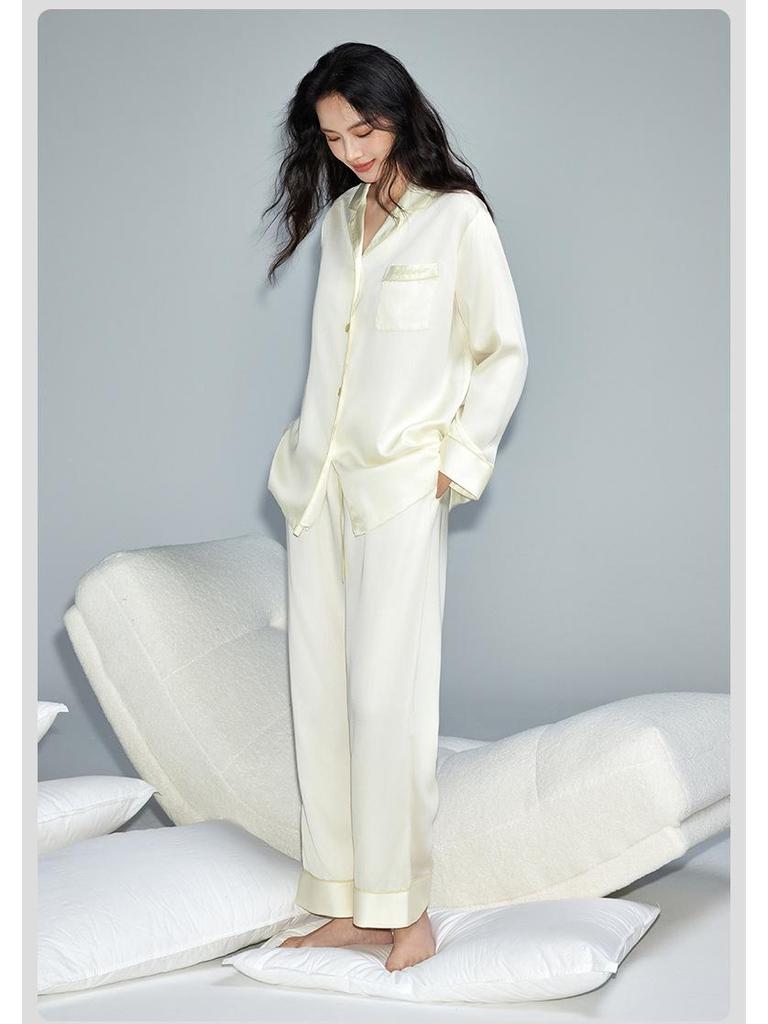 Men's Lyocell Tencel Solid Color Pajamas - Spring/Fall Long Sleeve Set