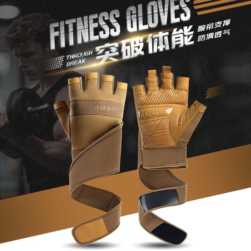 Mens Half-Finger Gym Gloves With Wrist Support Breathable Anti-Slip Weightlifting Workout Training