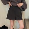 Plus Size Women's Black Wool Wide-Leg High-Waisted A-Line Shorts for Fall/Winter