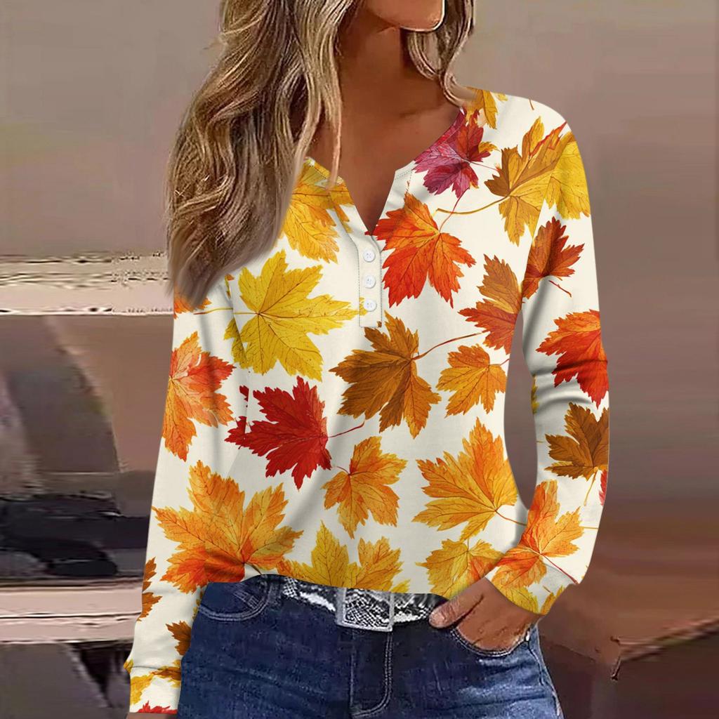 Dámské tričko Tričko Knoflíček Dlouhý rukáv Denní víkendová móda Basic Top s výstřihem do V