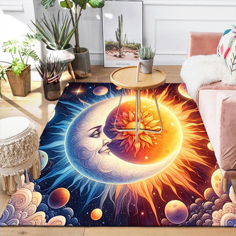 1pc Sun and Moon Print, Design Indoor Area Rug - Soft, Anti-Slip, and Durable Gaming Room Decor for Bedroom, Living Room