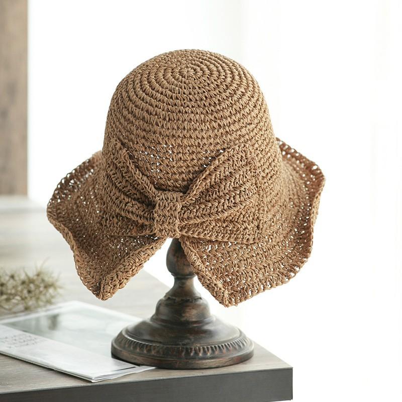 Womens Wide Brim Foldable Straw Hat Beach Sun Protection UV With Adjustable Band