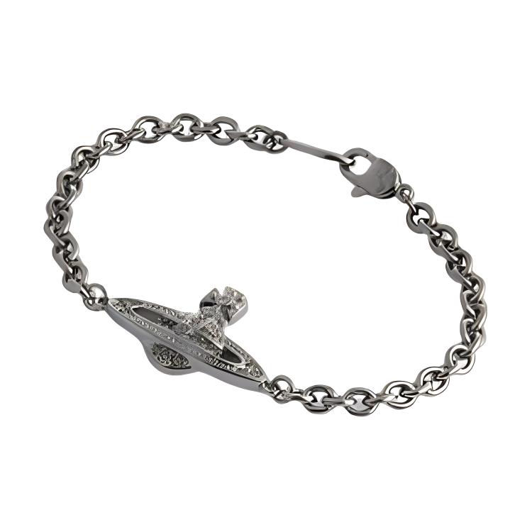 Vivienne Westwood Mini Bas Relief Chain Bracelet Classic Saturn Relief Chain Men Bracelet Gunmetal 6102019602S108S108 Box,M1