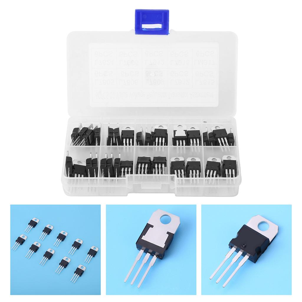 60pcs 10 Values L7805CV LM317t Transistor Assortment Kit Set With Storage Box