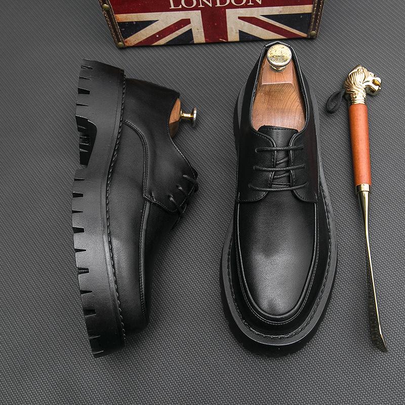 Leather Shoes Brock British Style Suit Thick Sole Heightening Black Casual Business Dress Wedding Groom Shoes