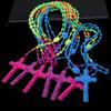 Fashion Rosary Beads Cross Pendant Necklace Women Link Chain Plastic Material Necklace Girl Religious Jewelry Party Gift