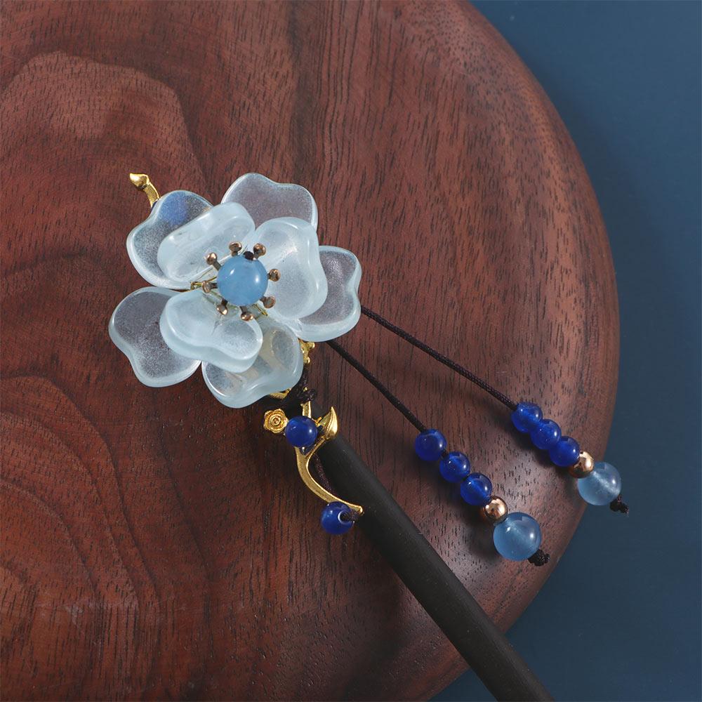 Women Tassel Hanfu Chinese Style Hair Sticks Wooden Hair Fork Flower Hairpins Hair Accessories