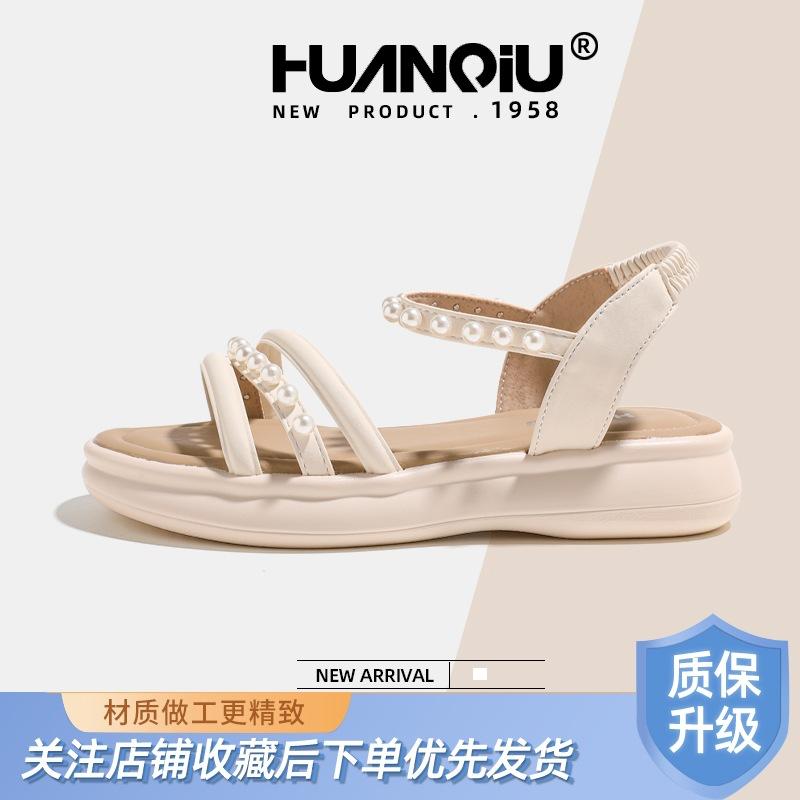 Global casual sandals women's XHQ-GH106 new summer fairy wind word with pearl heightening shoes women