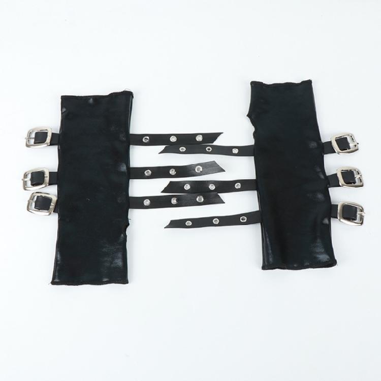 Punk Motorcycling Gloves with Metal Buckles Fastening Soft Arm Sleeves Fingerless Gloves for Women Night Club Dancing