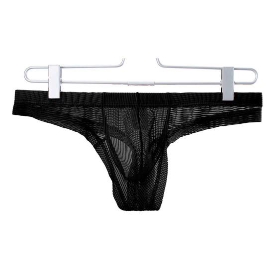 Men Thong Low Rise Elastic Waist U-Convex Briefs Solid Color See-through Smooth Lines