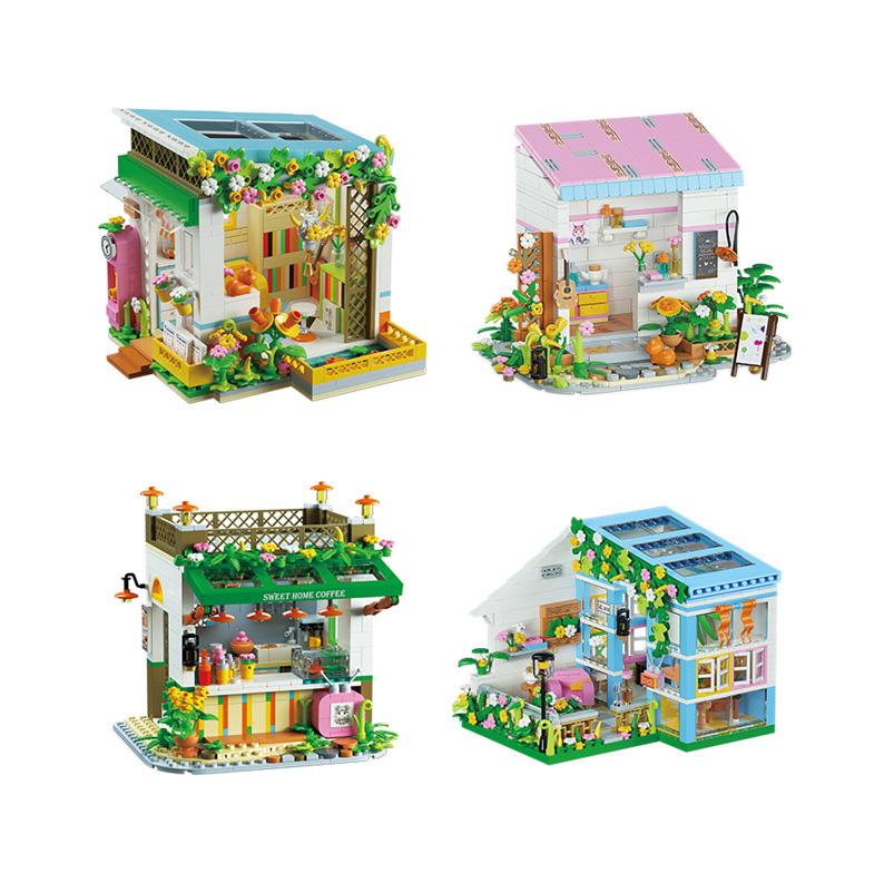 Idea Fairy Tale Street View Mini Block Idyllic Style Flower Dessert Pastry Shop Studio Florist House Room Building Brick Toys