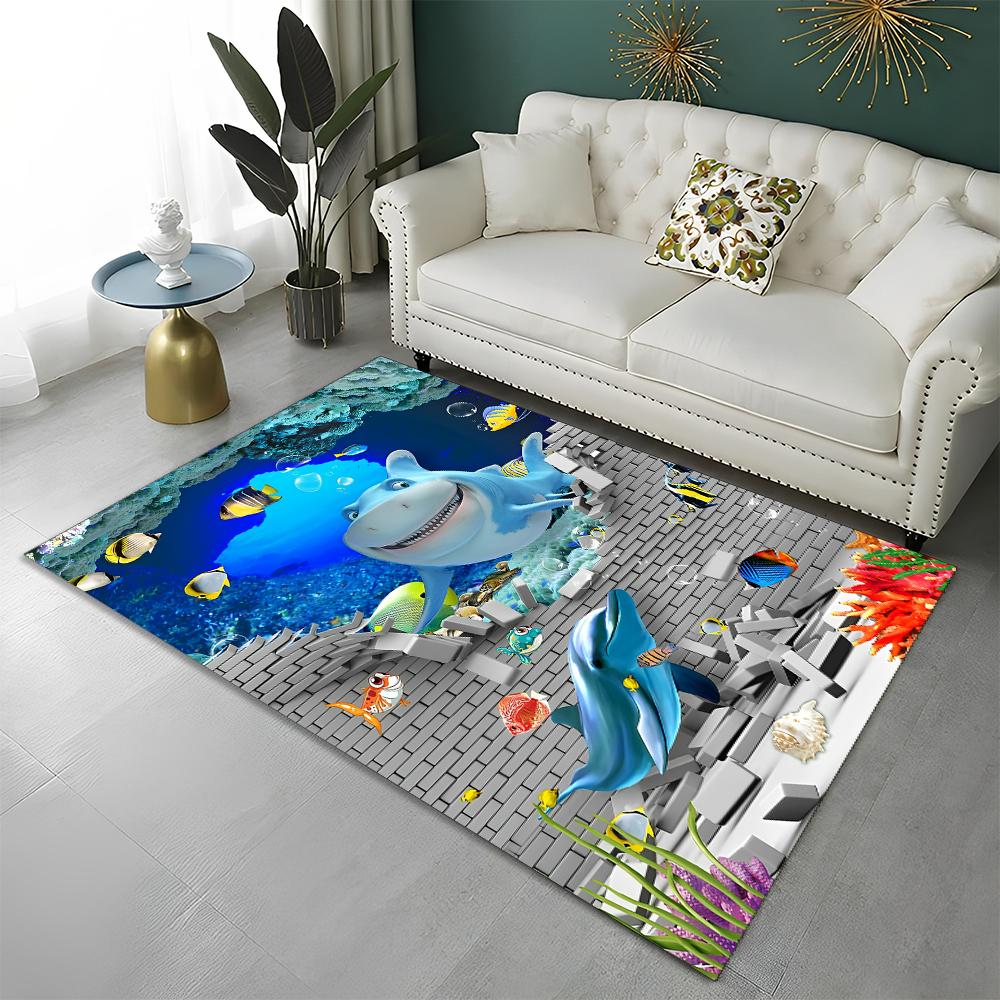 3D Seabed Illusion Underwater World Carpet Rug for Home Living Room Bedroom Sofa Doormat Decor,kids Area Rug Non-slip Floor Mat