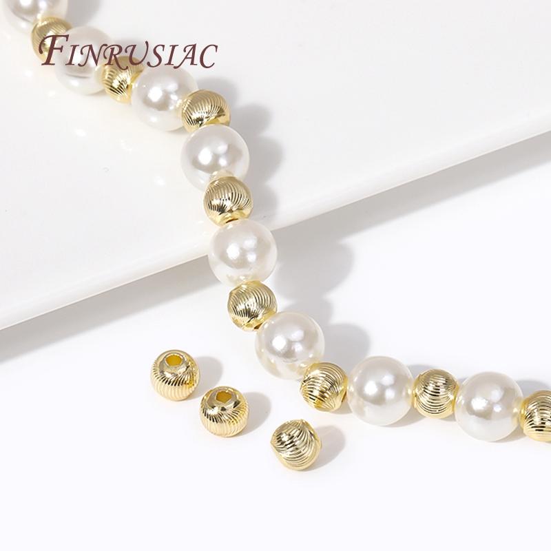 18K Gold Plated Brass Metal Round 5.5mm Ball Beads For Bracelet,Cut Pattern Gold Metal Bead For DIY Handmade Jewelry Accessories