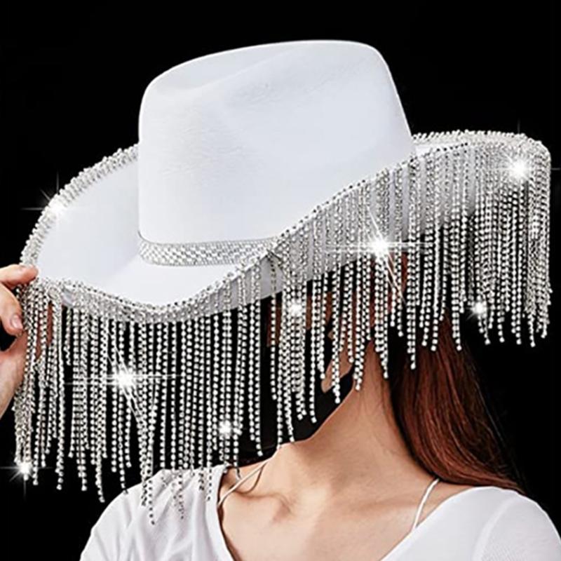 Carnival Rhinestone Cowboy Hat with Heart Sunglasses+Kerchief Set for Wedding