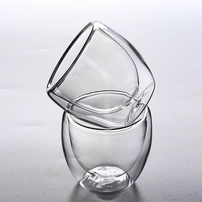 80ml Egg Shaped Double Wall Glass Cup Handleless Heat Insulated Clear Thick Glass Mug for Coffee Tea Water Minimalist Design