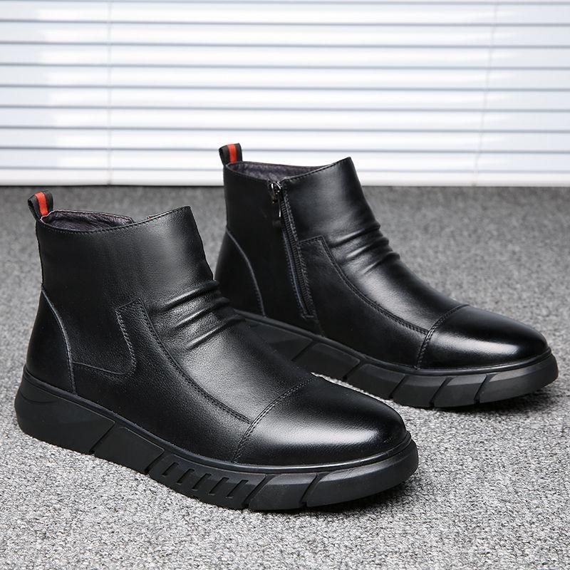 Leather Martin boots Winter men's leather shoes High-top boots Versatile British leather boots Leather velvet thermal cotton shoes men