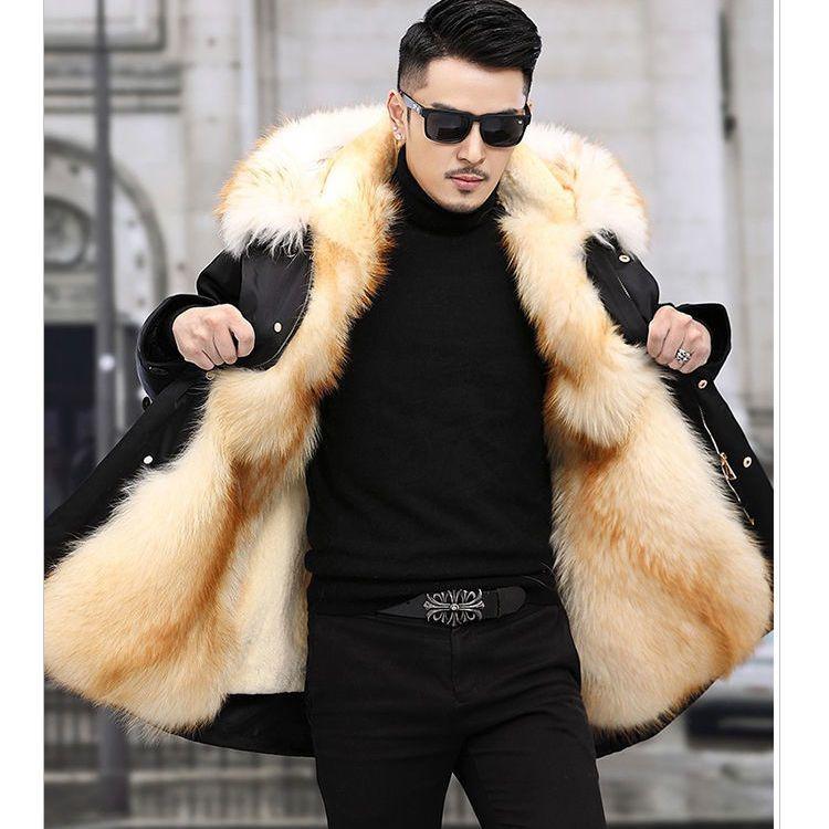 Men's Winter Imitation Mink Fleece Mid-Length Parka