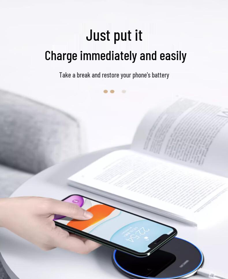 15W Round Mirror Surface Wireless Charger for iPhone 8-16: Cool, Low-Temperature Charging