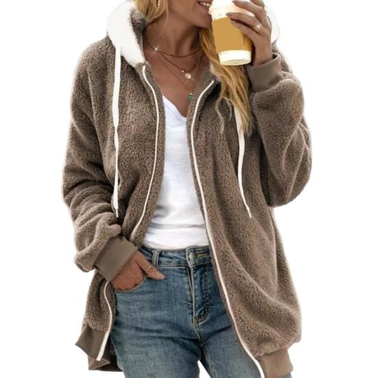 Sherpa Jacket for Women Winter Fuzzy Zip Up Fleece Sweatshirt Casual Warm Drawstring Hooded
