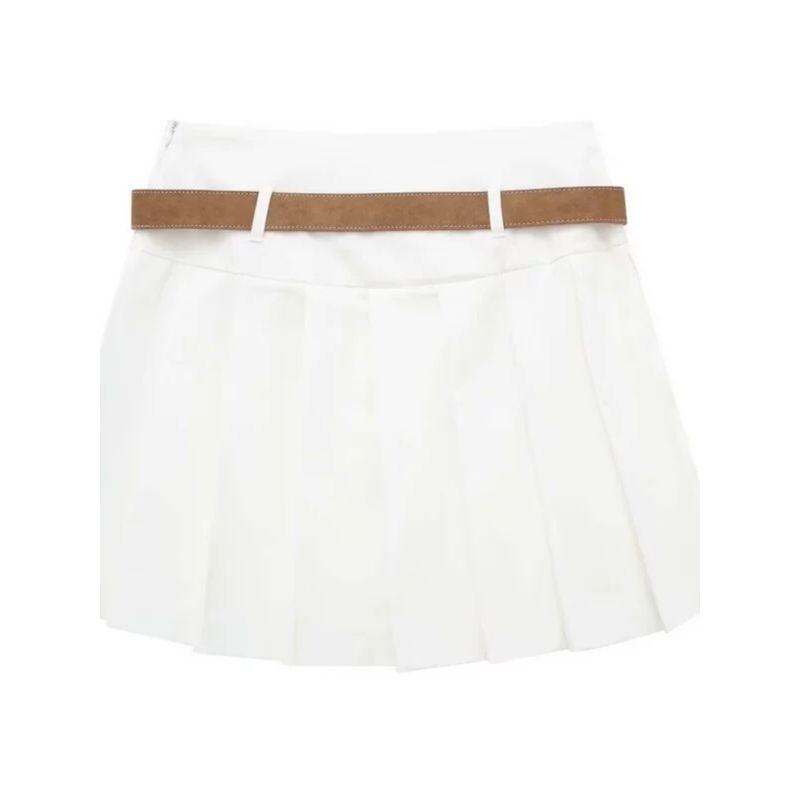 Fashion Style 2024 Spring New Women's Fashion All-Matching Belt Wide Pleated Mini Skirt 7385406 250