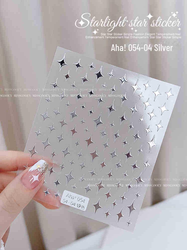 

3D золотые и серебряные наклейки для ногтей в виде звезд - интернет-тренд, маленькие самоклеящиеся украшения в виде звезд 054-4 серебряный